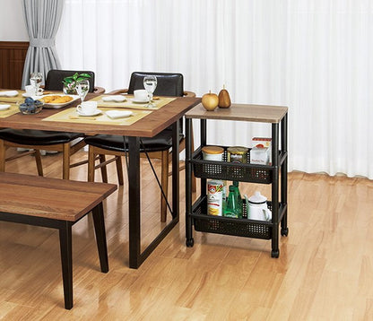 ウッドスタイルワゴン BK F49001 キャスター付き サイドテーブル 小物置き おしゃれ 工具不要 国産