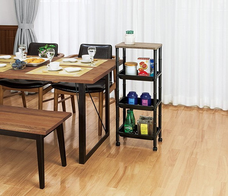 ウッドスタイルラック BK F50302 キャスター付き サイドテーブル 小物置き おしゃれ 工具不要 国産