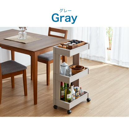 キッチンワゴン キャスター付き 3段 スマート ワゴン Fit W2502色 組立式 隙間収納 日本製 すき間 収納ストッカー キッチン 食品 ストック 食料ストック 不動技研