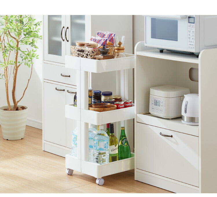 キッチンワゴン キャスター付き 3段 スマート ワゴン Fit W2502色 組立式 隙間収納 日本製 すき間 収納ストッカー キッチン 食品 ストック 食料ストック 不動技研