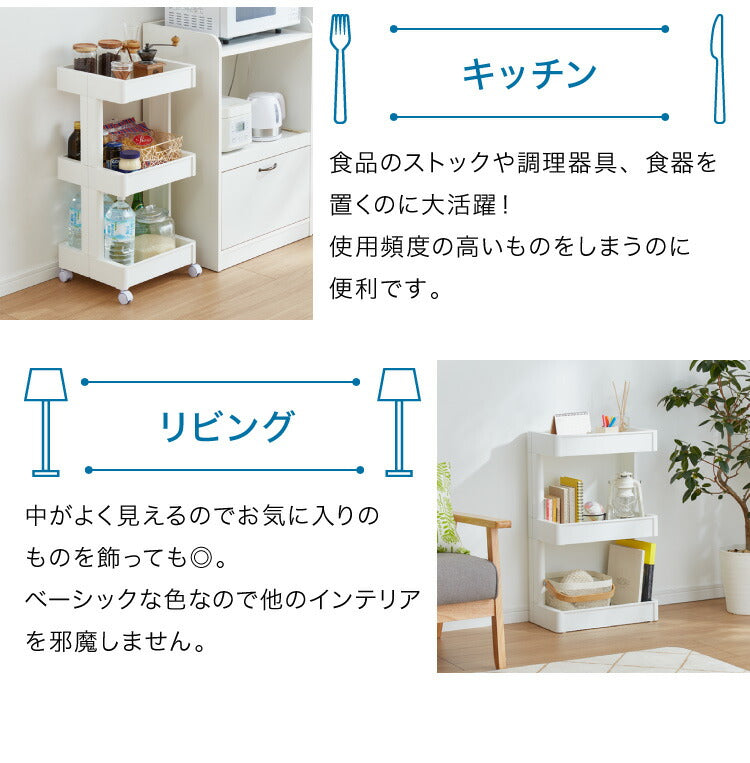 キッチンワゴン キャスター付き 3段 スマート ワゴン Fit W2502色 組立式 隙間収納 日本製 すき間 収納ストッカー キッチン 食品 ストック 食料ストック 不動技研