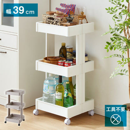 キッチンワゴン キャスター付き 3段 スマート ワゴン Fit W350 2色 組立式 隙間収納 日本製 すき間 収納ストッカー キッチン 食品 ストック 食料ストック 不動技研