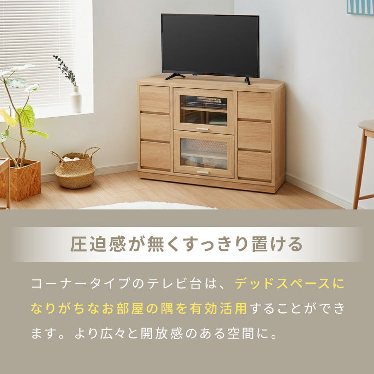 ガラス扉 左右にスウィングできるコーナーテレビ台 ハイタイプ 100cm 50インチ対応 日本製 完成品 テレビ台 テレビボード コーナー 大型テレビ コーナーテレビ台 隠しキャスター