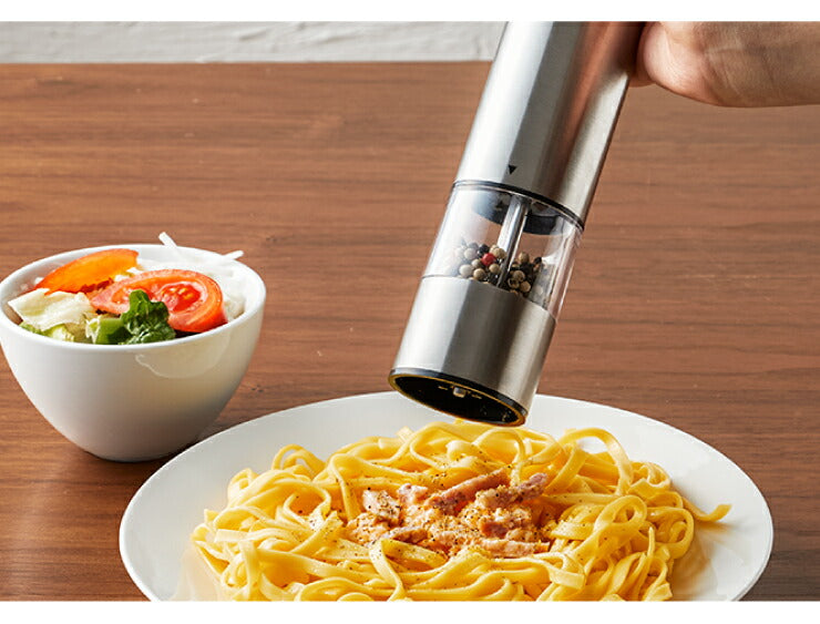 電動ミル 手元ライト付き マルチミル ペッパーミル ソルトミル 岩塩 胡椒 セラミック刃 乾電池タイプ LED 6段階調節 おしゃれ