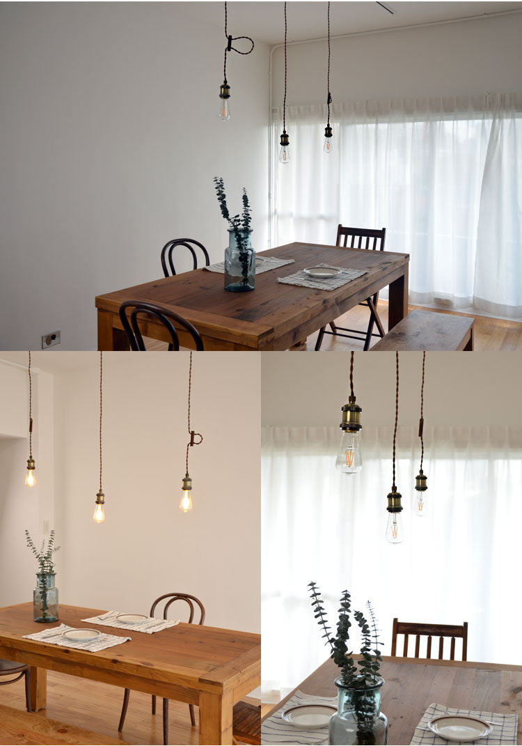 ペンダント ソケット 1灯 真鍮 ※電球別売り 1灯金具 E26 古アンティーク紐 インテリア照明 カフェ CAFE モダン レトロ 北欧