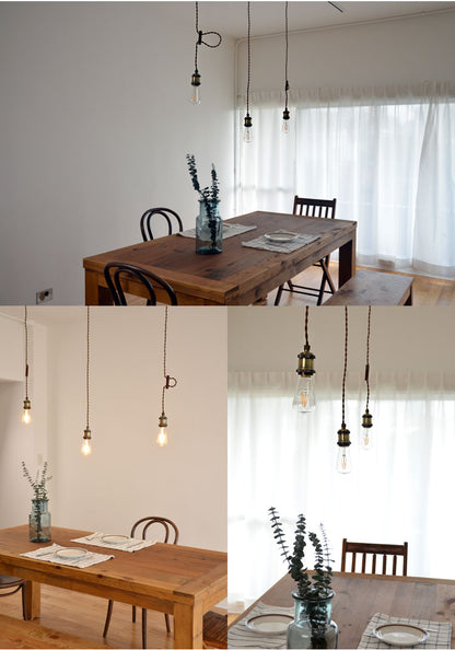 ペンダント ソケット 1灯 真鍮 ※電球別売り 1灯金具 E26 古アンティーク紐 インテリア照明 カフェ CAFE モダン レトロ 北欧