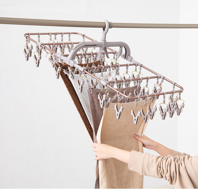 アルミハンガー 52P 引っ張るだけ 簡単取り込み 洗濯物干し 折りたたみ 折り畳み ピンチハンガー 洗濯ばさみ インテリア おしゃれ シンプル タオル バスタオル 部屋干し 屋内 軽量 コンパクト 丈夫