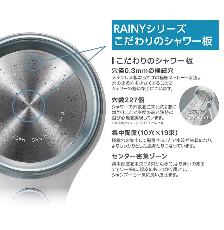 シャワーヘッド レイニーストップ 日本製 シャワー板 穴径0.3mm 節水 手元ストップ ウルトラファインバブル お風呂 ふろ バスルーム おしゃれ ギフト プレゼント 新生活 国産 メイク落とし 節約