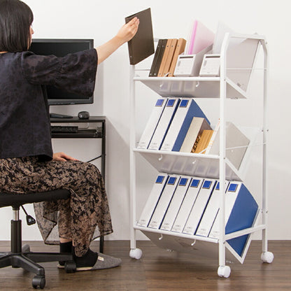 ファイルワゴン 3段 ホワイト ワゴン 収納 収納ケース リビング オフィス 本棚 ラック 棚 書棚 書類 ファイル(代引不可)