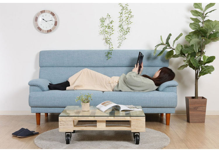 ソファ ハイバックソファ 3人掛け 幅180 ブルー おしゃれ 北欧 ファブリック カフェ ソファー sofa 三人掛け 3P ローソファ フロアソファ かわいい(代引不可)