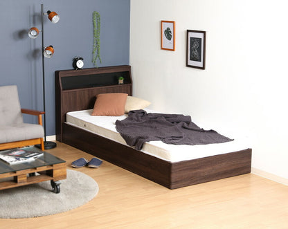 ベッドフレーム 木製 シングル LEDライト付き コンセント付き 収納付き 引き出し付き ロータイプ モダン ヴィンテージ風 おしゃれ ベッド シンプル ローベッド ベッド 木製ベッド(代引不可)