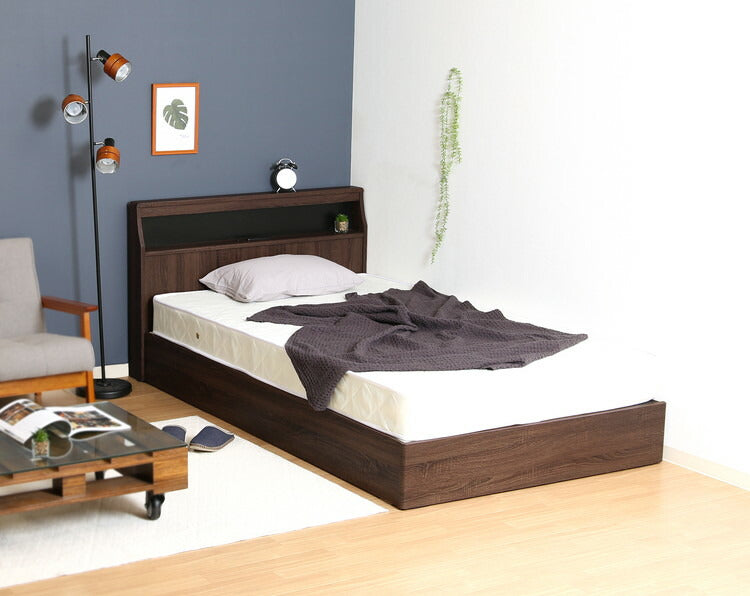 ベッドフレーム 木製 セミダブル LEDライト付き コンセント付き 収納付き 引き出し付き ロータイプ モダン ヴィンテージ風 おしゃれ ベッド シンプル ローベッド ベッド 木製ベッド(代引不可)