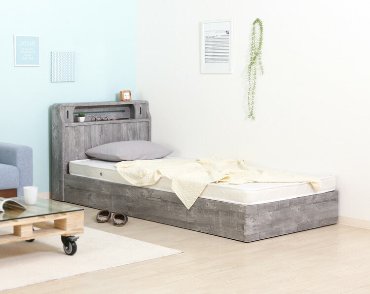 ベッドフレーム 木製 シングル 引き出し付き LEDライト付き コンセント付き USBポート付き チェストベッド 収納ベッド ヴィンテージ風 北欧 おしゃれ ローベッド ロータイ 収納棚(代引不可)