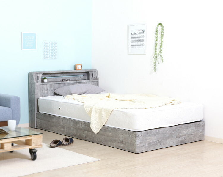 ベッドフレーム 木製 セミダブル 引き出し付き LEDライト付き コンセント付き USBポート付き チェストベッド 収納ベッド ヴィンテージ風 北欧 おしゃれ ローベッド ロータイ 収納棚(代引不可)