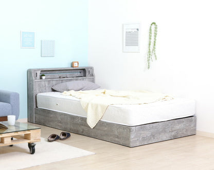 ベッドフレーム 木製 セミダブル 引き出し付き LEDライト付き コンセント付き USBポート付き チェストベッド 収納ベッド ヴィンテージ風 北欧 おしゃれ ローベッド ロータイ 収納棚(代引不可)