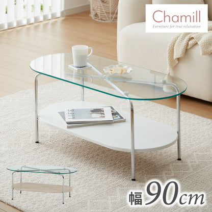 ガラスセンターテーブル 幅90cm ローテーブル 韓国風 韓国インテリア ホワイト 木目 一人暮らし ワンルーム おしゃれ かわいい Chamill
