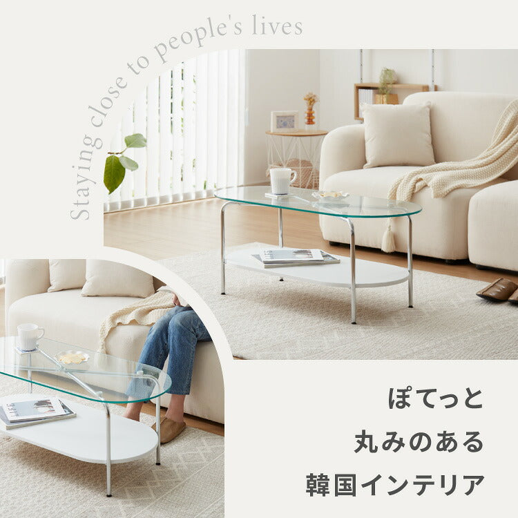 ガラスセンターテーブル 幅90cm ローテーブル 韓国風 韓国インテリア ホワイト 木目 一人暮らし ワンルーム おしゃれ かわいい Chamill