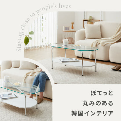 ガラスセンターテーブル 幅90cm ローテーブル 韓国風 韓国インテリア ホワイト 木目 一人暮らし ワンルーム おしゃれ かわいい Chamill
