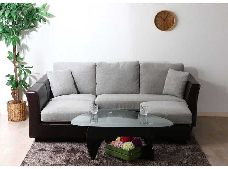 ソファ カウチソファ 3人掛け 幅198 おしゃれ 北欧 ファブリック 合成皮革 カフェ ソファー sofa 三人掛け 3P ローソファ フロアソファ かわいい(代引不可)