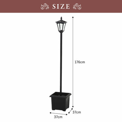 ソーラースタンドライト プランター付き 1灯 LEDライト ガーデンライト ソーラー充電 照明 外灯 門灯 防塵 防水 屋外 ガーデン 玄関 防犯 アンティーク ガス灯(代引不可)