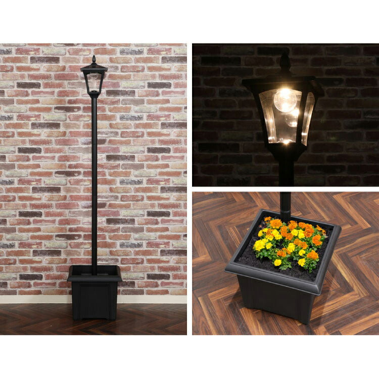 ソーラースタンドライト プランター付き 1灯 LEDライト ガーデンライト ソーラー充電 照明 外灯 門灯 防塵 防水 屋外 ガーデン 玄関 防犯 アンティーク ガス灯(代引不可)