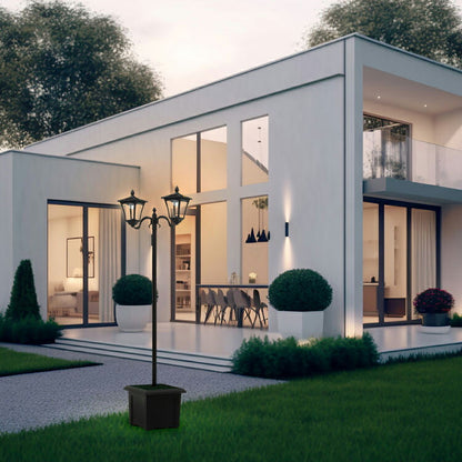 ソーラースタンドライト プランター付き 2灯 LEDライト ガーデンライト ソーラー充電 照明 外灯 門灯 防塵 防水 屋外 ガーデン 玄関 防犯 アンティーク ガス灯(代引不可)