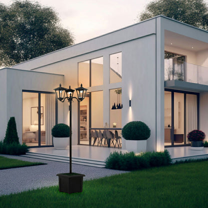 ソーラースタンドライト プランター付き 3灯 LEDライト ガーデンライト ソーラー充電 照明 外灯 門灯 防塵 防水 屋外 ガーデン 玄関 防犯 アンティーク ガス灯(代引不可)