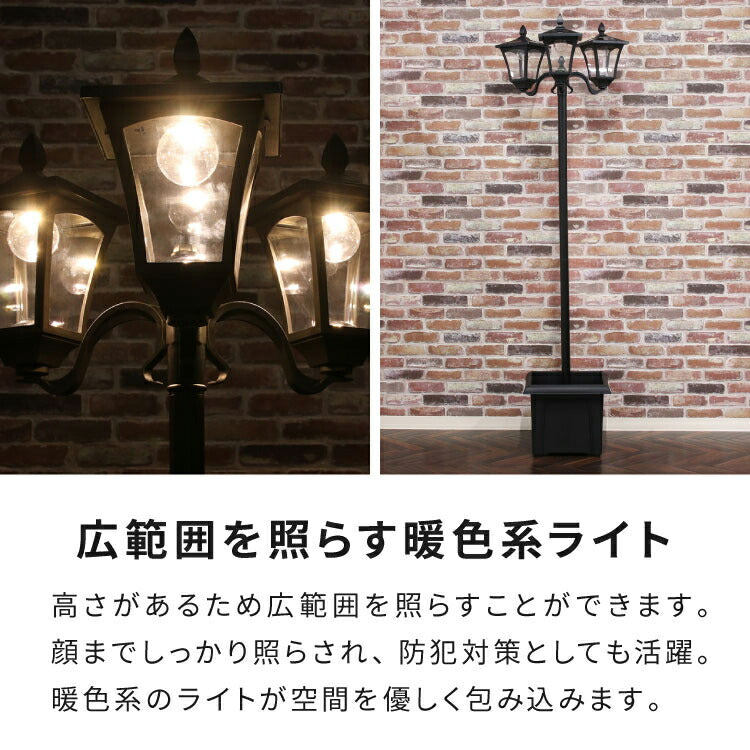 ソーラースタンドライト プランター付き 3灯 LEDライト ガーデンライト ソーラー充電 照明 外灯 門灯 防塵 防水 屋外 ガーデン 玄関 防犯 アンティーク ガス灯(代引不可)
