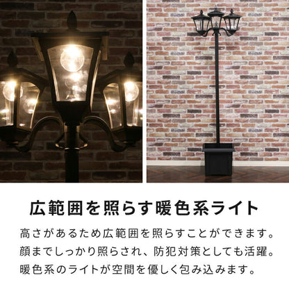 ソーラースタンドライト プランター付き 3灯 LEDライト ガーデンライト ソーラー充電 照明 外灯 門灯 防塵 防水 屋外 ガーデン 玄関 防犯 アンティーク ガス灯(代引不可)