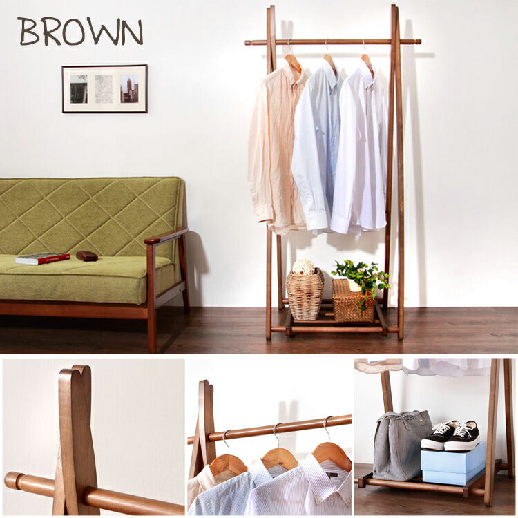 木製 ハンガー　ハンガーラック　コートハンガー ポールハンガー 折りたたみ可能 ブラウン ホワイト【Couth】 クース