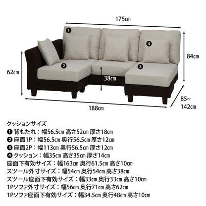 ソファ カウチソファ 3人掛け 幅188 おしゃれ 北欧 ファブリック カフェ ソファー sofa 三人掛け 3P ローソファ フロアソファ かわいい(代引不可)