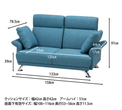 ソファ ハイバックソファ 2人掛け 幅160 ターコイズブルー おしゃれ 北欧 ファブリック カフェ ソファー sofa 二人掛け 2P ローソファ フロアソファ かわいい(代引不可)
