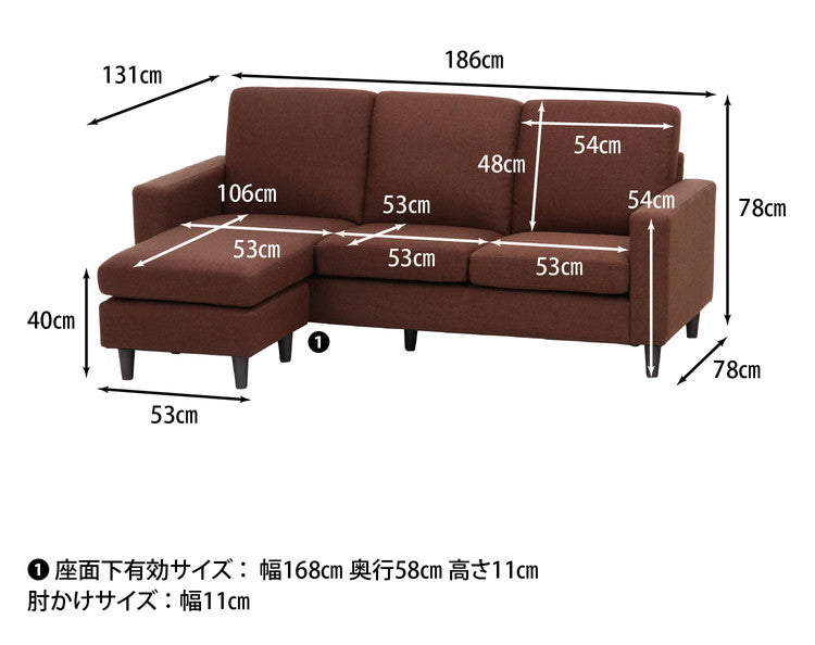 ソファ カウチソファ 3人掛け 幅185 ヘッドレスト付き オットマン スツール おしゃれ 北欧 ファブリック カフェ ソファー sofa 三人掛け 3P ローソファ フロアソファ かわいい(代引不可)