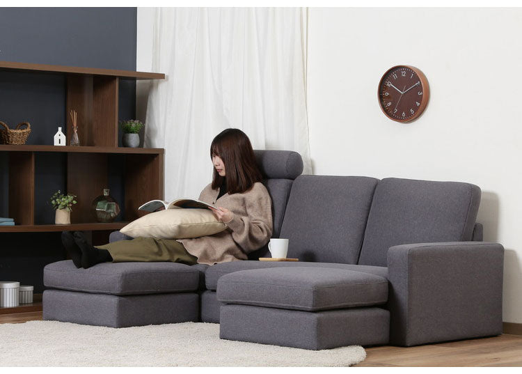 ソファ カウチソファ 3人掛け 幅185 ヘッドレスト付き オットマン スツール おしゃれ 北欧 ファブリック カフェ ソファー sofa 三人掛け 3P ローソファ フロアソファ かわいい(代引不可)