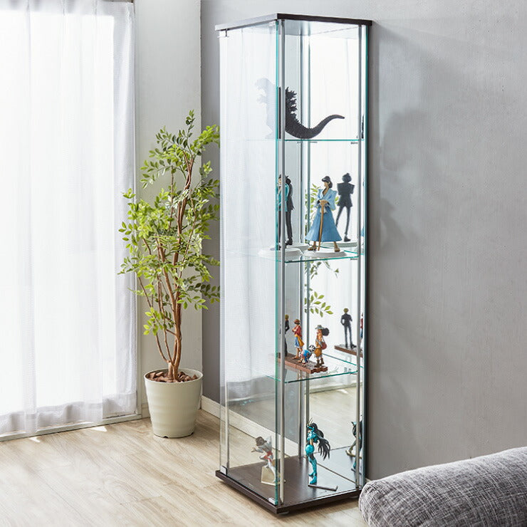 ガラスコレクションケース フィギュアケース 3段 背面ミラー 付き 幅42.5cm 奥行36.5cm 高さ86cm ブラウン 強化ガラス(代引不可)