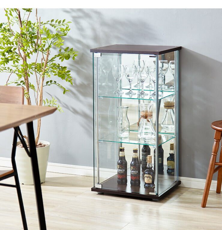 ガラスコレクションケース フィギュアケース 3段 背面ミラー 付き 幅42.5cm 奥行36.5cm 高さ86cm ブラウン 強化ガラス(代引不可)