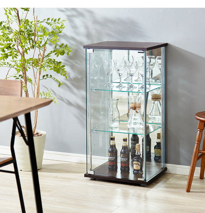 ガラスコレクションケース フィギュアケース 3段 背面ミラー 付き 幅42.5cm 奥行36.5cm 高さ86cm ブラウン 強化ガラス(代引不可)