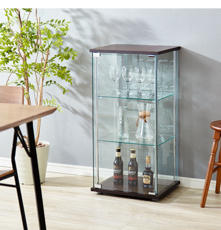 ガラスコレクションケース フィギュアケース 3段 4面ガラス 幅42.5cm 奥行36.5cm 高さ86cm ブラウン 強化ガラス マグネット式(代引不可)