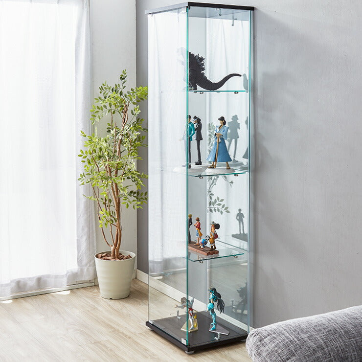ガラスコレクションケース フィギュアケース 4段 クリア 4面ガラス 幅42.5cm 奥行36.5cm 高さ162cm ブラック 強化ガラス(代引不可)