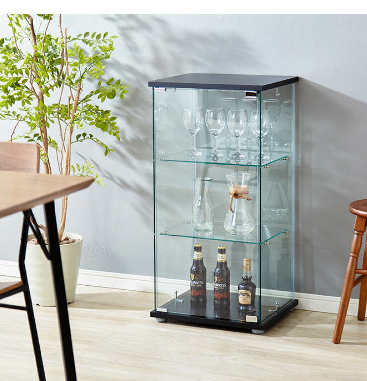 ガラスコレクションケース フィギュアケース 4段 クリア 4面ガラス 幅42.5cm 奥行36.5cm 高さ162cm ブラック 強化ガラス(代引不可)