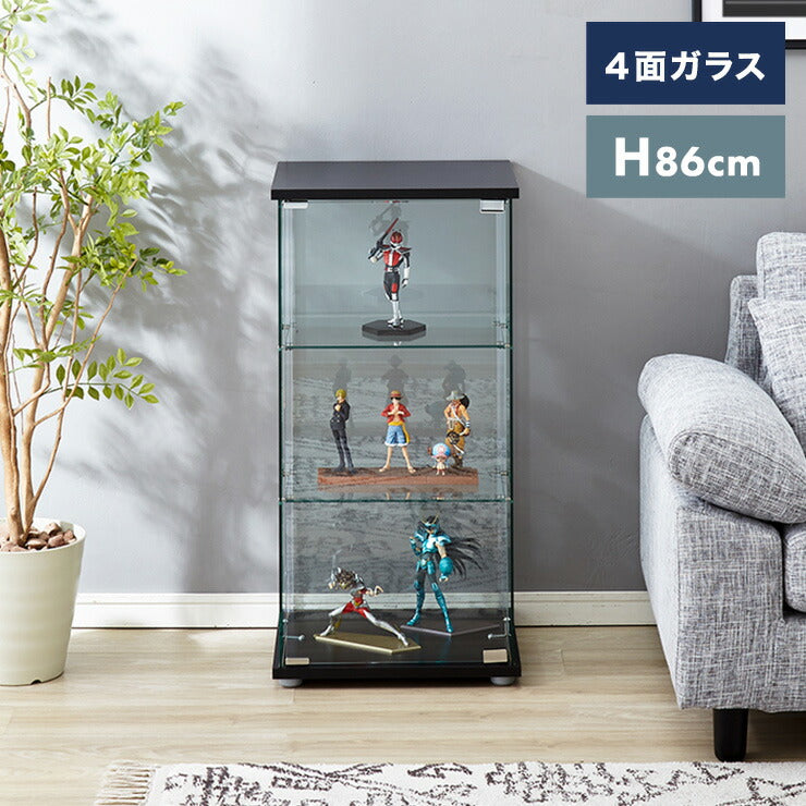 ガラスコレクションケース フィギュアケース 3段 クリア 4面ガラス 幅42.5cm 奥行36.5cm 高さ86cm ブラック 強化ガラス(代引不可)