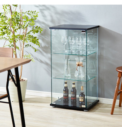 ガラスコレクションケース フィギュアケース 3段 クリア 4面ガラス 幅42.5cm 奥行36.5cm 高さ86cm ブラック 強化ガラス(代引不可)