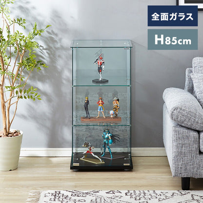 ガラスコレクションケース フィギュアケース 3段 クリア 全面ガラス 幅42.5cm 奥行36.5cm 高さ85cm 強化ガラス ブラック(代引不可)