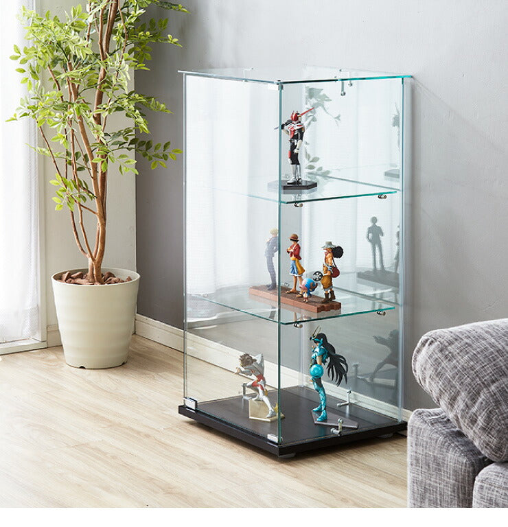 ガラスコレクションケース フィギュアケース 3段 クリア 全面ガラス 幅42.5cm 奥行36.5cm 高さ85cm 強化ガラス ブラック(代引不可)