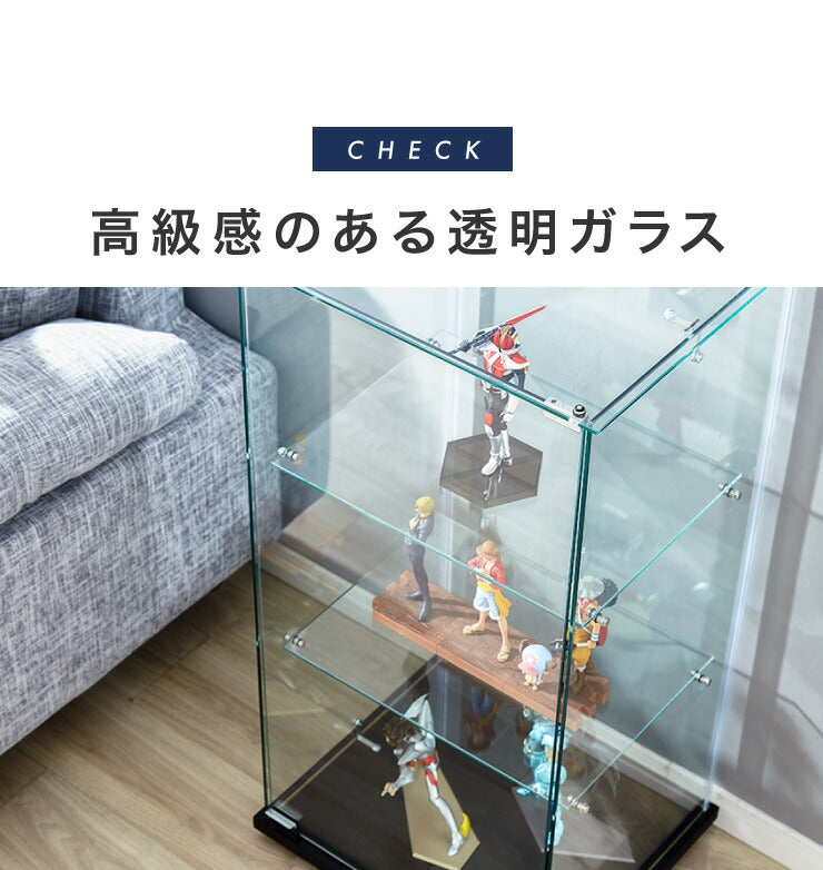 ガラスコレクションケース フィギュアケース 3段 クリア 全面ガラス 幅42.5cm 奥行36.5cm 高さ85cm 強化ガラス ブラック(代引不可)