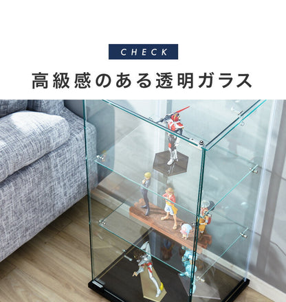 ガラスコレクションケース フィギュアケース 3段 クリア 全面ガラス 幅42.5cm 奥行36.5cm 高さ85cm 強化ガラス ブラック(代引不可)