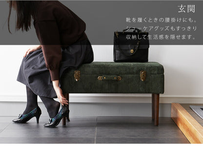 トランクベンチ コーデュロイ 幅80cm トランク型 収納スツール 収納ボックス オットマン ビロード ファブリック 腰掛 腰掛け かわいい おしゃれ お洒落 1人掛け 2人掛け 収納付き フタ付 蓋付 玄関