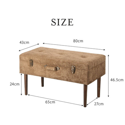 トランクベンチ コーデュロイ 幅80cm トランク型 収納スツール 収納ボックス オットマン ビロード ファブリック 腰掛 腰掛け かわいい おしゃれ お洒落 1人掛け 2人掛け 収納付き フタ付 蓋付 玄関