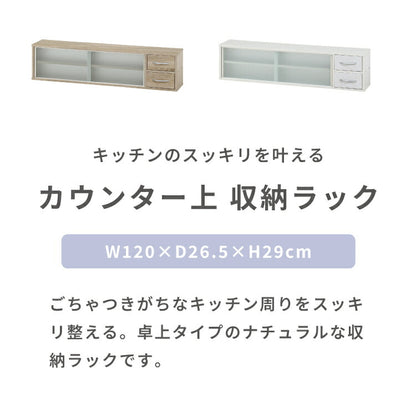 カウンター上収納 幅120cm 調味料ラック 引き出し カトラリーボックス 収納ラック スパイスラック 木目調 キッチン リビング ダイニング キッチン収納