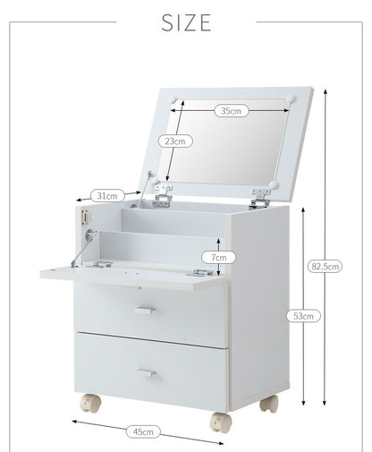 コスメボックス ドレッサー 収納 ミラー メイクボックス キャスター 【FIGO】 ホワイト フィーゴ 【完成品】